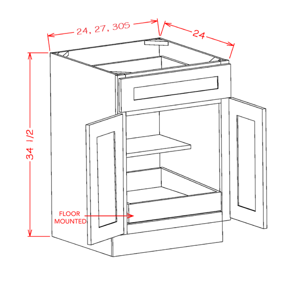 Natural Shaker One Rollout Shelf Base Cabinet 24"W x 34-1/2"H x 24"D