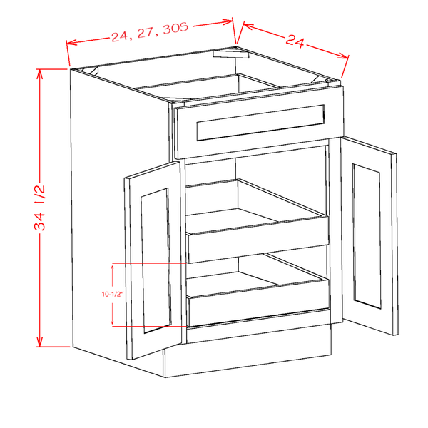 Natural Shaker One Rollout Shelf Base Cabinet 24"W x 34-1/2"H x 24"D