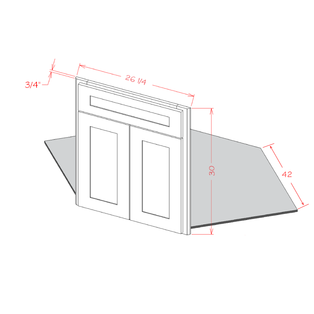Natural Shaker Diagonal Corner Sink Front & Floor - 26-1/4"W x 30"H x 3/4"D