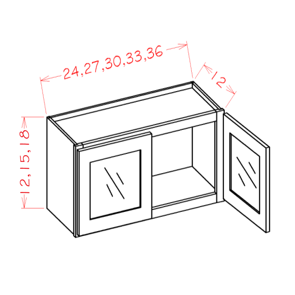 Natural Shaker Stacker Wall Glass Door Cabinet with Finished Interior - 36"W x 18"H x 12"D