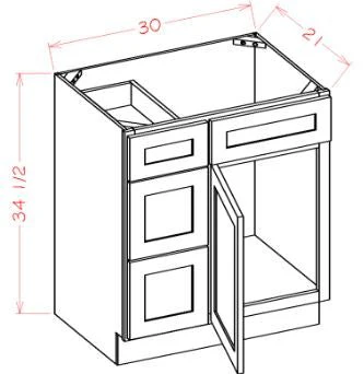Cinder Shaker Vanity Sink Base - 30"W X 21"D X 34-1/2"H (Left)