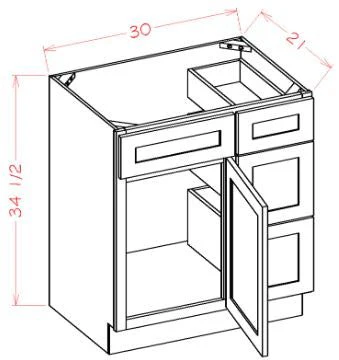 Cinder Shaker Vanity Sink Base - 30"W X 21"D X 34-1/2"H (Right)