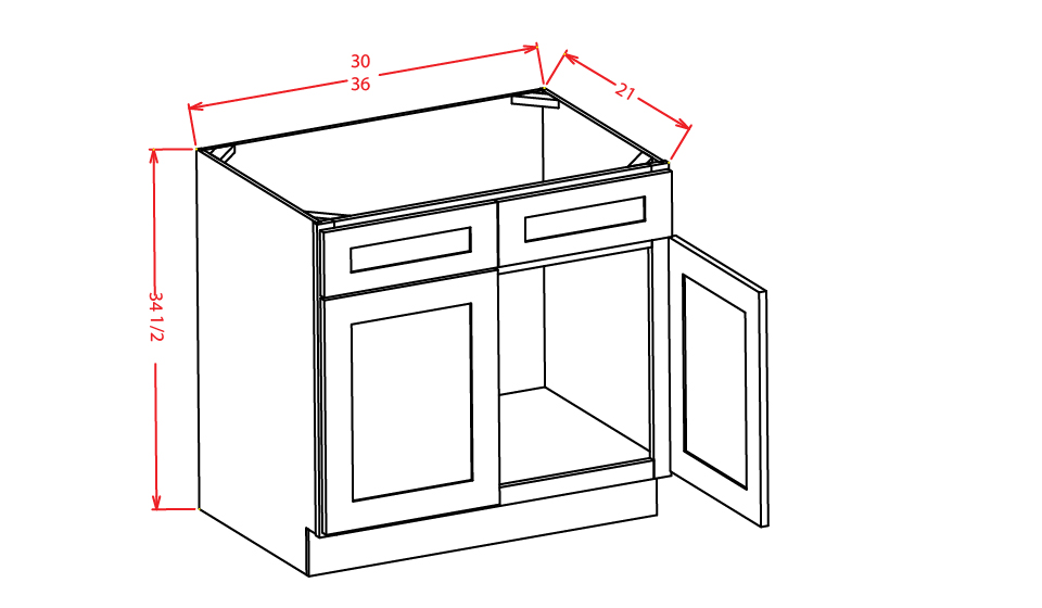 Cinder Shaker Vanity Sink Base Cabinet - 36"W X 21"D X 34-1/2"H