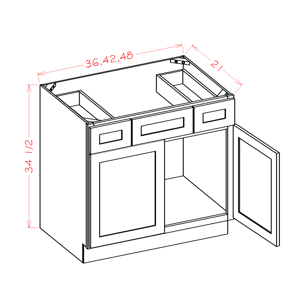 Timber Toffee Vanity Sink Combo Base Cabinet - 42"W X 21"D X 34-1/2"H