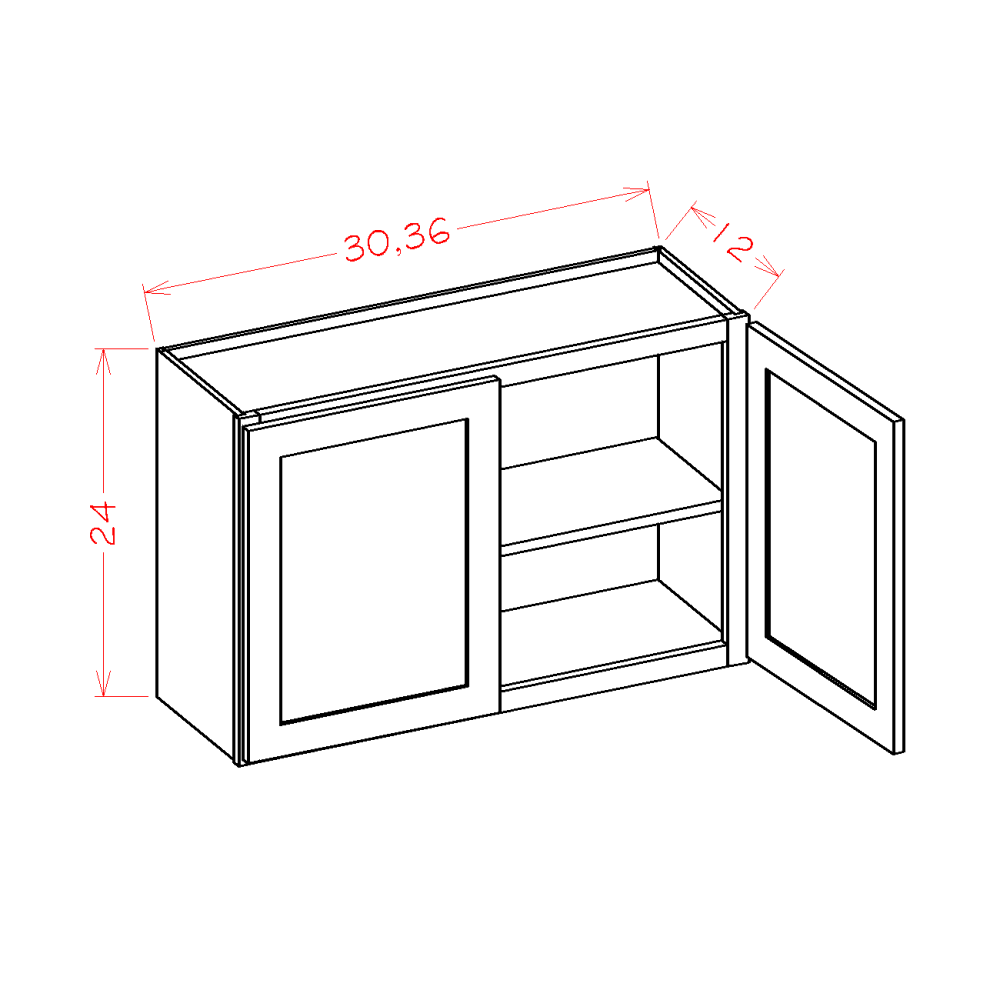 Natural Shaker Wall Cabinet - 30"W X 24"H X 12"D