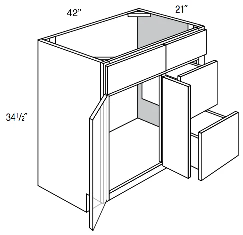 Springfield Recessed Double Door Vanity 42"W (Drawers on Right)