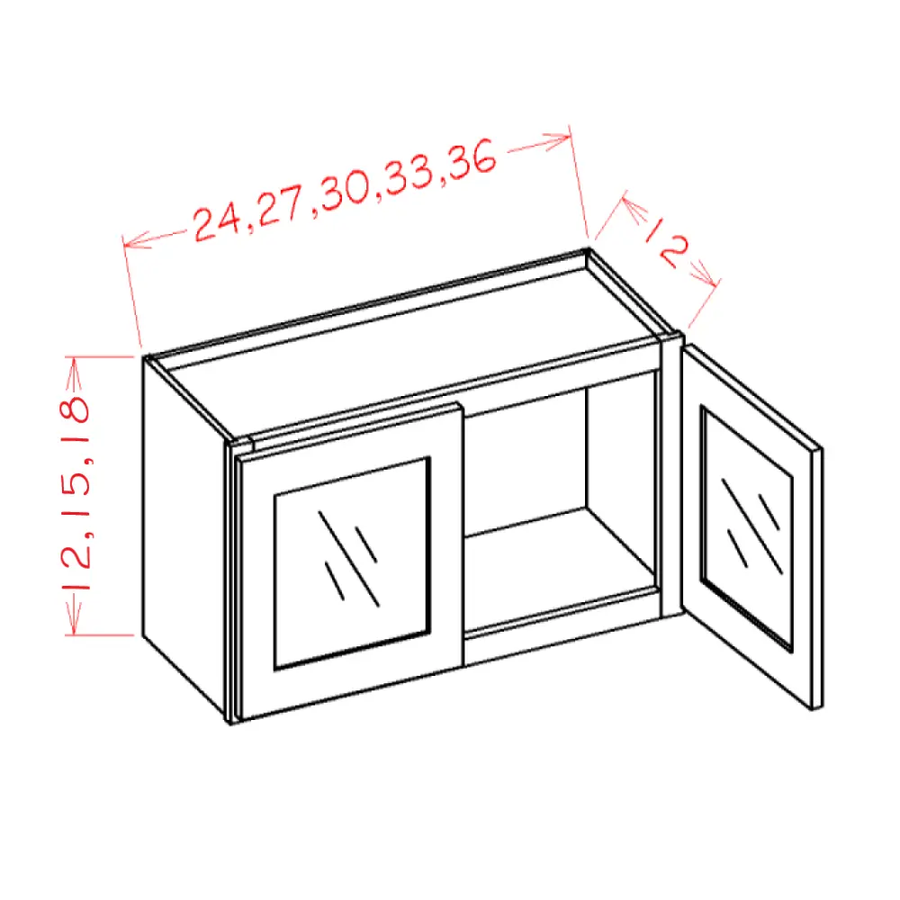 Cinder Shaker Wall Glass Door Cabinet - 30"W x 15"H x 12"D