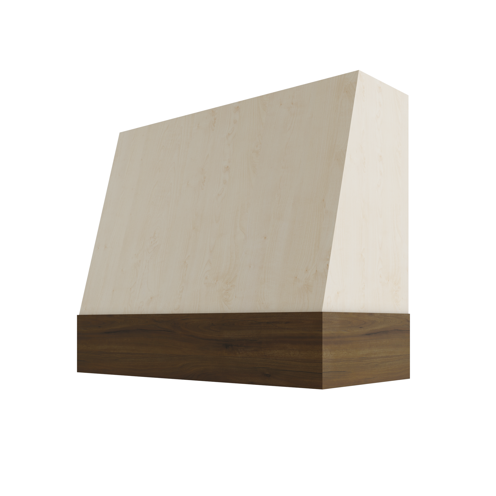 Wood Wall Mount Range Hood with Walnut Band – Angled Style
