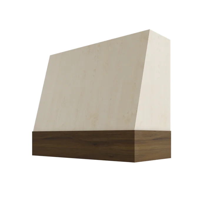 Wood Wall Mount Range Hood with Walnut Band – Angled Style