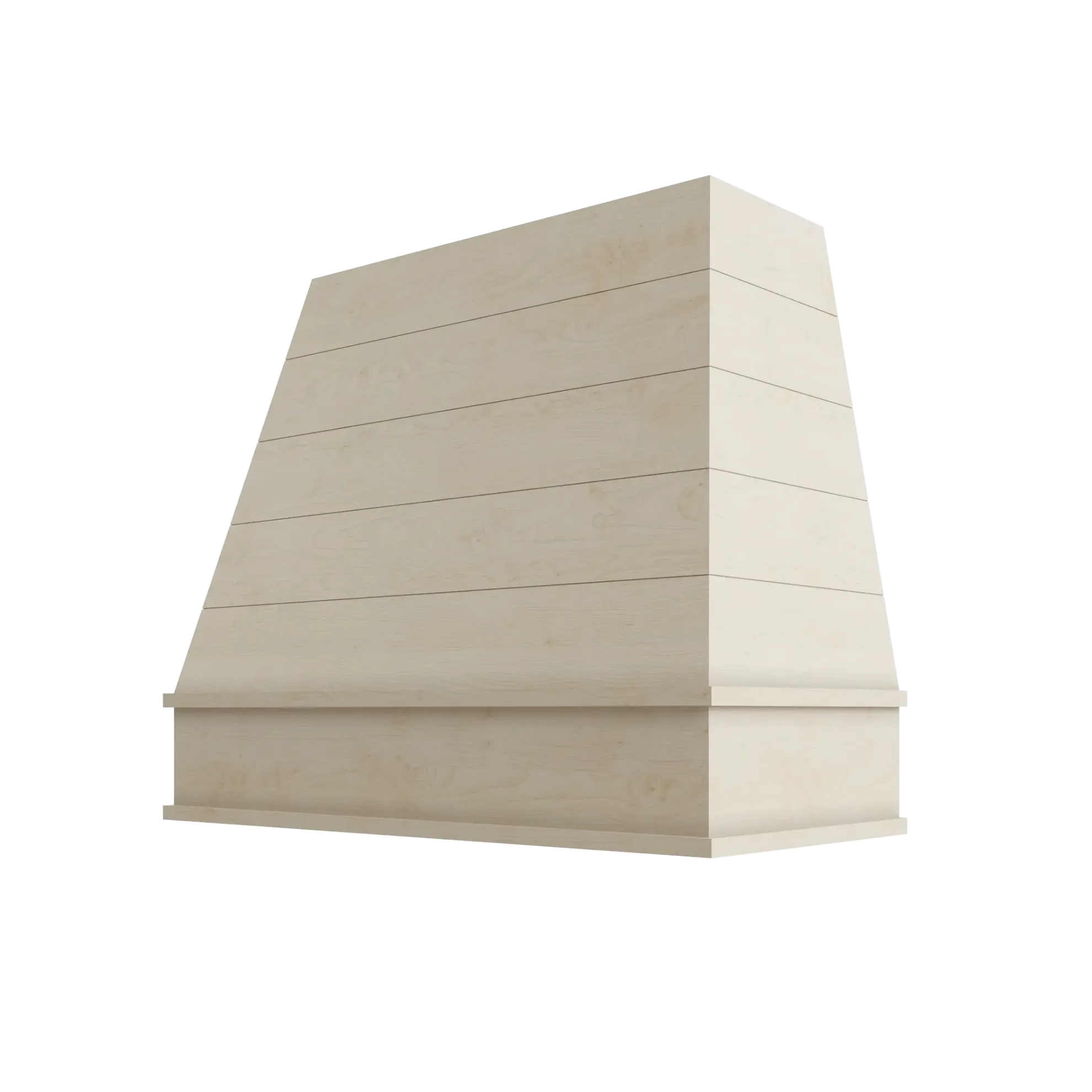 Wood Wall Mount Range Hood with Shiplap and Block Trim – Tapered Style