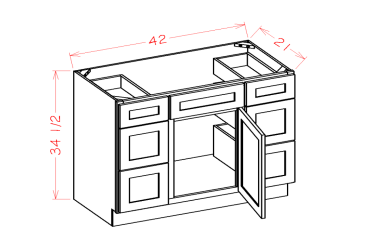 Natural Shaker Vanity Double Drawer Combo Base Cabinet - 42"W x 34-1/2"H x 21"D