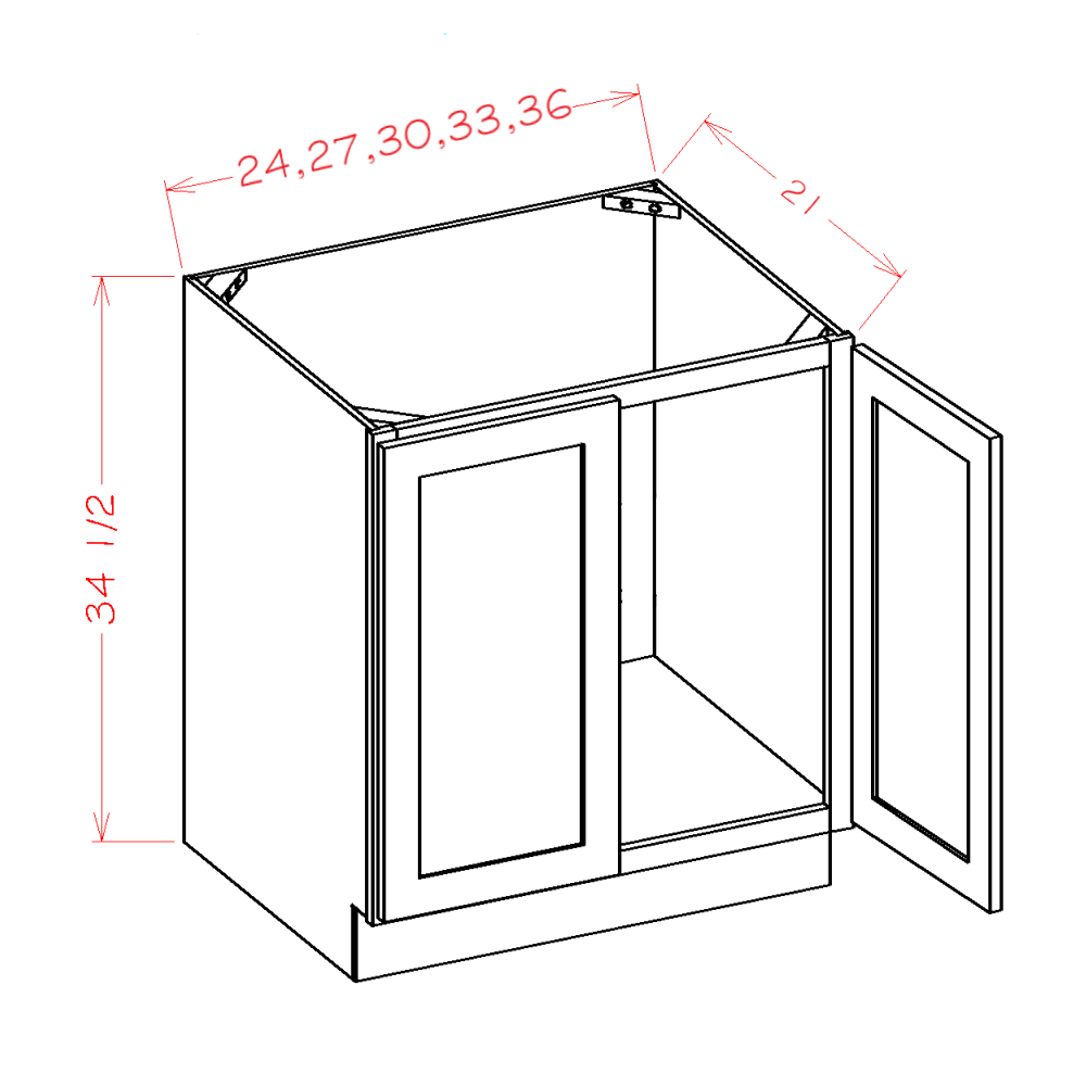 Cinder Shaker Vanity Full Height Door Sink Base Cabinet - 33"W x 34-1/2"H x 21"D