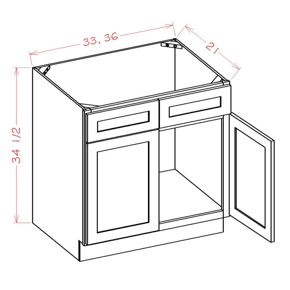 Cinder Shaker Vanity Sink Base Cabinet - 33"W X 21"D X 34-1/2"H