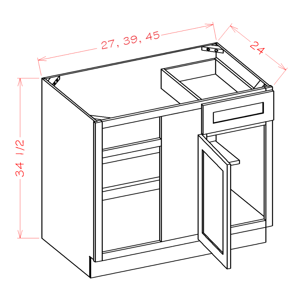 Cinder Shaker Blind Base Corner Cabinet - 45"W X 24"D X 34-1/2"H
