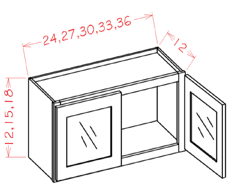 Gunnison Shaker Wall Stacker Cabinet (Routed for Glass) - 36"W x 15"H