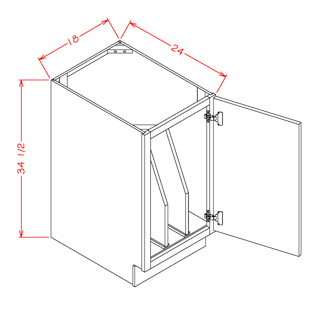 Steel Green Shaker Tray Divider Base Cabinet - 18"W x 34-1/2"H x 24"D