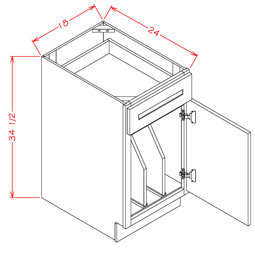 Steel Green Shaker Tray Divider Base Cabinet - 18"W x 34-1/2"H x 24"D