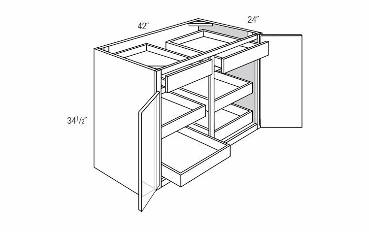 Rustic Slab Double-Door Base Cabinet w/ 4 Soft-Close Rollout Trays 42"W