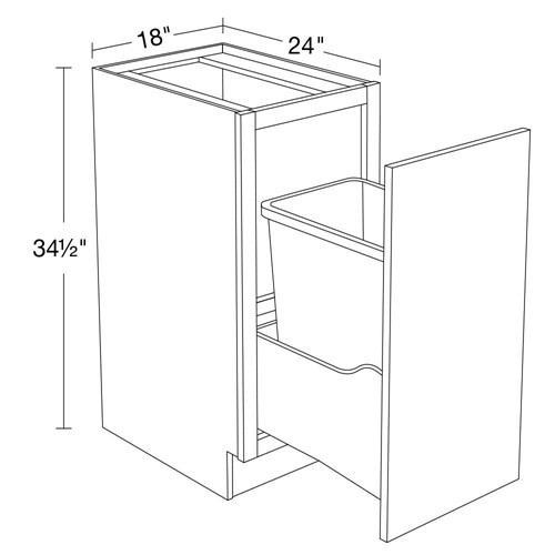 Strata Gray Flat Panel Large Single Wastebasket Cabinet 18"