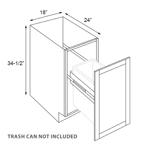Slim Walnut Shaker Trash Can Base w/ Full Height Door - 18" W