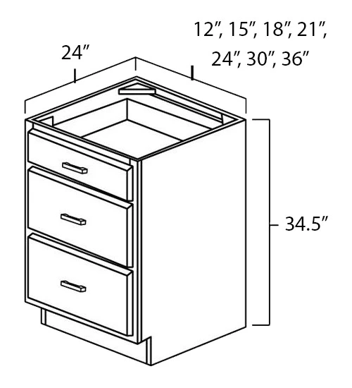 Dark Hickory 36" Three Drawer Base
