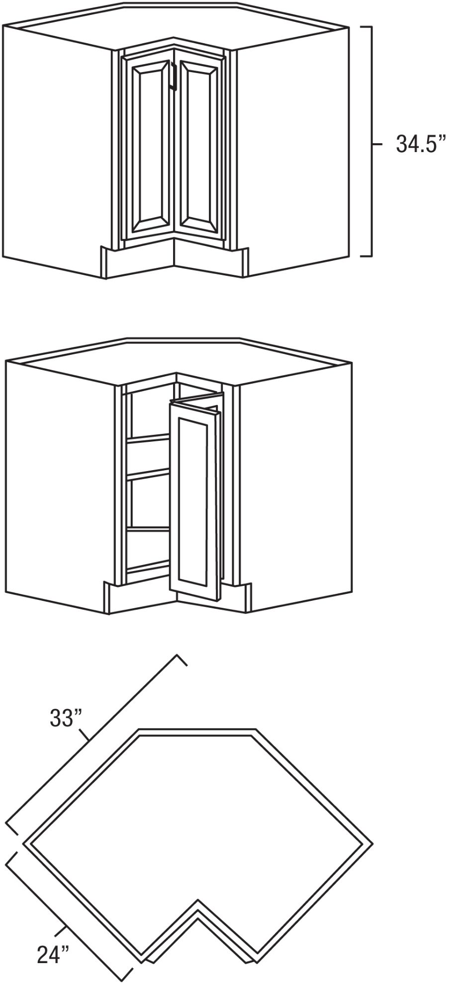 Dark Hickory 33" Lazy Susan Corner Base w/ Stainless Steel Baskets