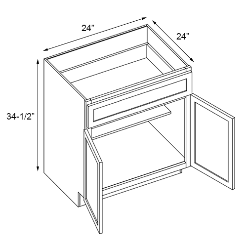 Unfinished Shaker Double Door / One Drawer Standard Base Cabinet - 24"W x 34-1/2"H