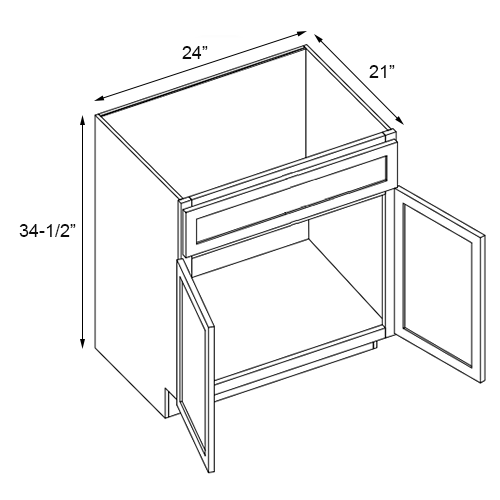 Unfinished Shaker Double Door Vanity Cabinet - 24"W x 34-1/2"H