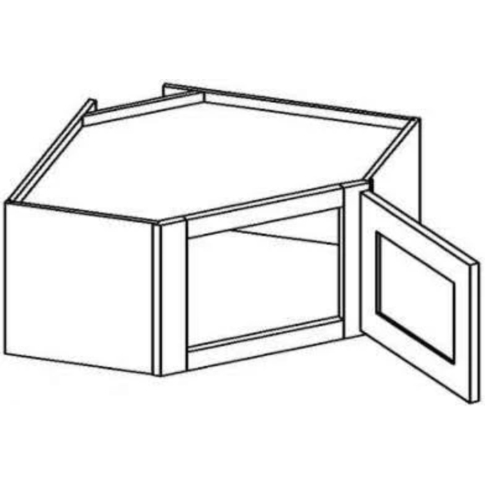 Elegant White Shaker 24" x 12" Diagonal Corner Wall Cabinet w/ Plain Glass Door