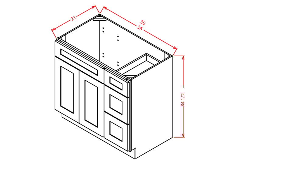 Harbor Cream Vanity Sink Base - 36"W X 21"D X 34-1/2"H (Right)