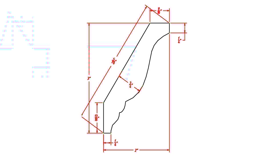 Harbor Ember Decorative Crown Molding - 2"D X 96"L X 3"H
