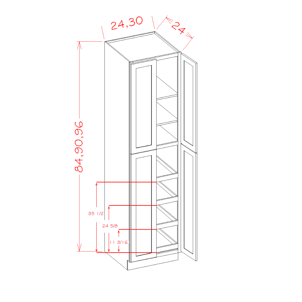 Artisan Shaker Four Rollout Shelf Pantry Cabinet - 24"W x 90"H x 24"D