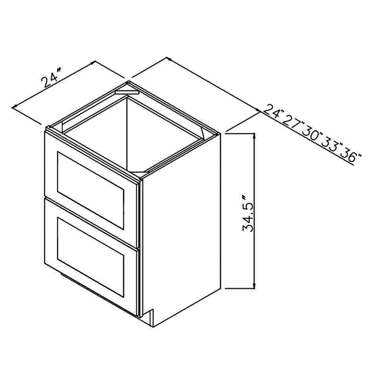 Elegant White Shaker 24" Two Drawer Base 