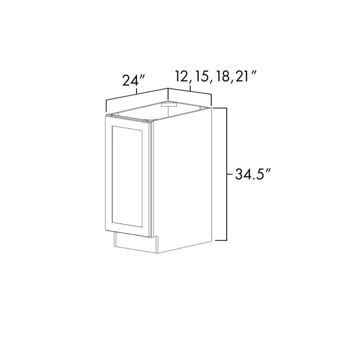 Elegant White Shaker 12" Wide Full Height Door Single Door Base Cabinet