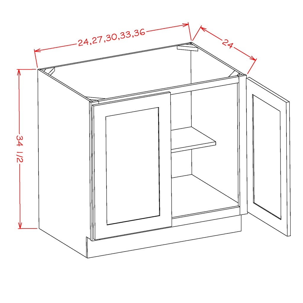 Timber White Double Door Base Cabinet w/ Full Height Doors - 33"W x 34-1/2"H x 24"D