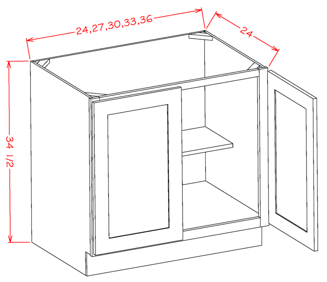 Black Shaker Base Cabinet with Full Height Door - 33"W x 24"D